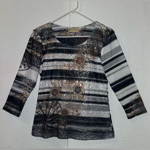 Impulse California Sequined Top with Compass Pattern